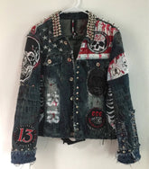 Denim Gothic Punk Jacket, Personalized Jeans Studded Jacket, Steampunk Men's Fashion Jacket, Silver Cone Studs Jacket, Denim Jeans Jacket,
